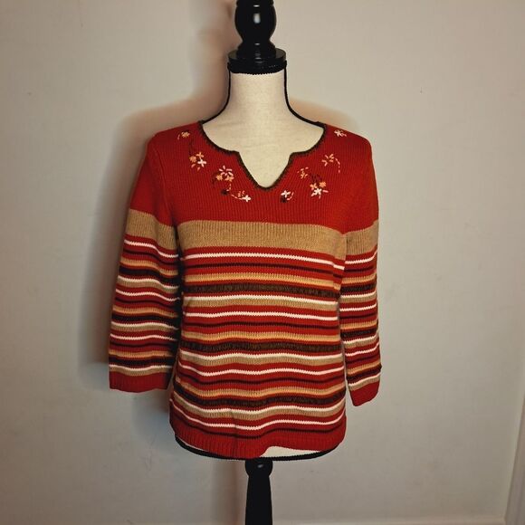 Vintage Villager Sport Liz Claiborne Sweater Women's PM Striped Granola Girl - Picture 2 of 9
